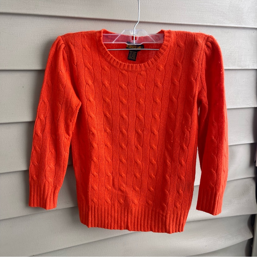 Ralph Lauren‎ Rugby Wool Angora Girls Cable Knit Sweater Size XS Orange Academia